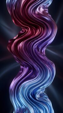 Futuristic Twisted Metallic Ribbon Sculpture Dynamic Purple and Blue Chrome Background