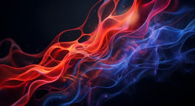Abstract Glowing Red and Blue Liquid Fluid Waves High Energy Dark Backdrop