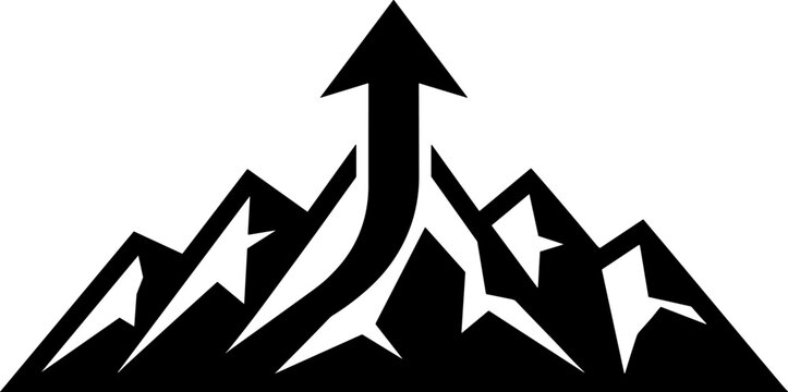 Mountain peak icon with upward arrow representing growth and success