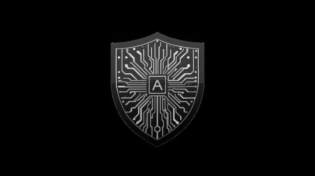 Cybersecurity AI shield emblem with glowing neural circuit patterns isolated on transparent background