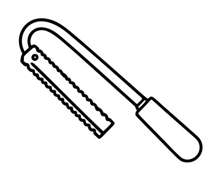 Hand-traced vector icon illustration of a vibraslap percussion instrument featuring a wooden ball, coiled spring metal rod, and ridged striking bar in clean monochrome line art style