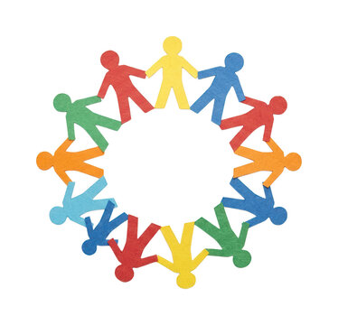 Colorful Paper People Chain Standing In Circle For Diversity