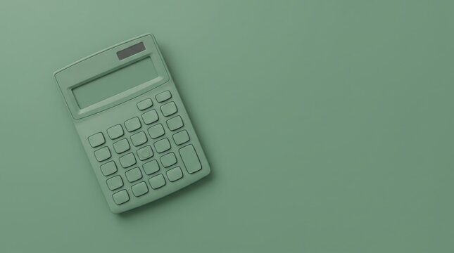 Monochromatic sage green calculator on a matching flat background
