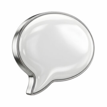 Glossy white 3d speech bubble with chrome metal frame isolated on a white background icon.