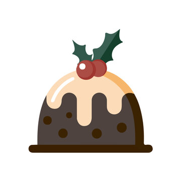 Christmas Pudding, modern flat 2D illustration with clean simple shapes, isolated on a white background.