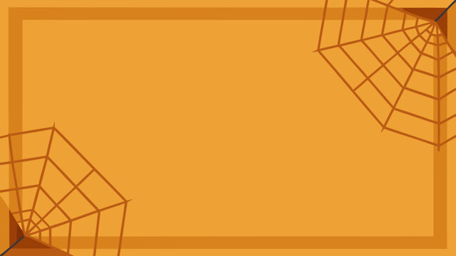 Intricate orange web corners on soft golden background serve as seasonal framing elements for cheerful halloween party invitation cards.