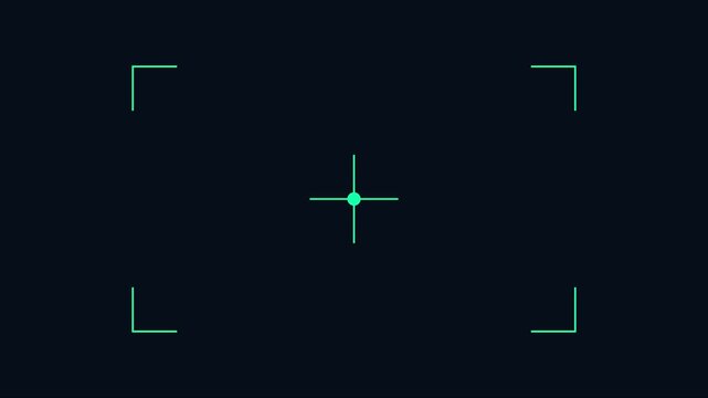 Digital camera viewfinder overlay with animated focus reticle and targeting hud for cinematic ui and sci-fi interface animation 4k