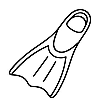 Minimalist swim fin vector icon for summer vacation and water sports. This black and white line art illustration of a diving flipper is perfect for snorkeling, scuba diving, and aquatic adventures.