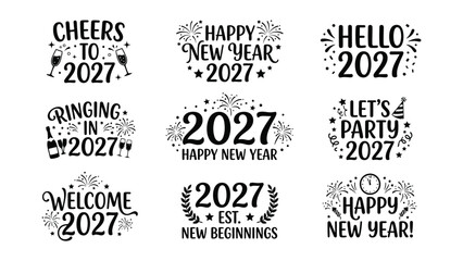 Obraz premium Set of black happy new year 2027 typography quotes and greeting card designs for celebration party