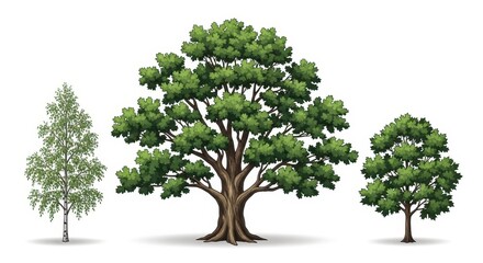 Obraz premium Three different types of green trees illustration isolated on white background