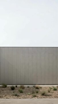 Camera sliding past modern data center buildings vertical video