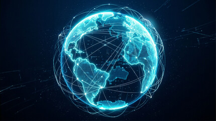 3D Futuristic Glowing Blue Digital Earth Network Globe Concept © SHEMA AKTER