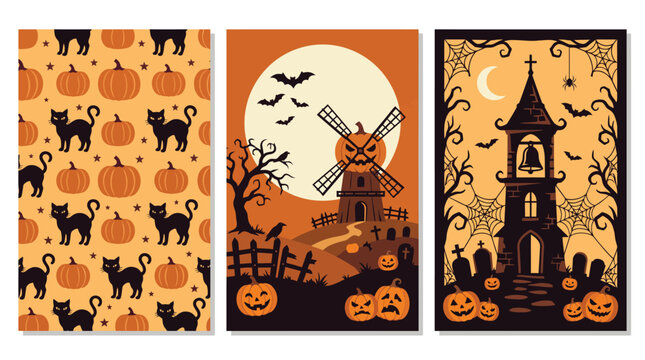 Spooky and delightful halloween backgrounds a trio of festive designs for your autumn celebrations and digital decorations