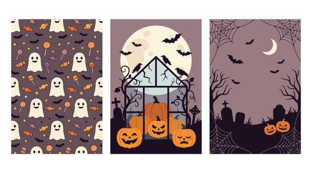 Spooky halloween backgrounds a collection of ghostly bat filled and pumpkin themed designs for festive celebrations and digital art
