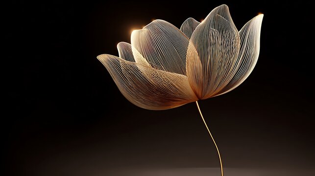 Single white dahlia flower with yellow center on dark background isolated