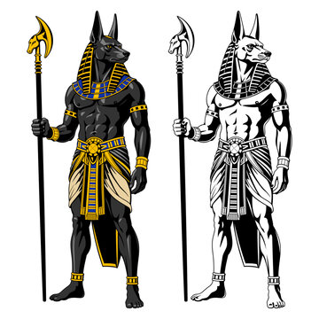 Anubis. Ancient Egyptian God. Color and black and white versions clipart.