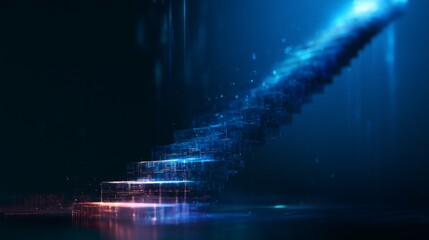 Obraz premium Futuristic Luminous Geometric Steps in a High-Tech Background with Dynamic Light Effects