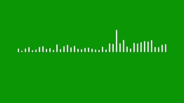 White sound spectrum equalizer line jumping to beat, modern digital audio frequency wave, clean voice recording level indicator, minimal music player visual on green background. 4k video