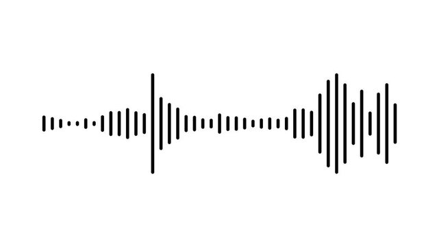Minimal black audio equalizer waveform moving smoothly, modern digital sound frequency spectrum line, clean podcast voice track visualizer, simple music beat level animation on white screen. 4k video