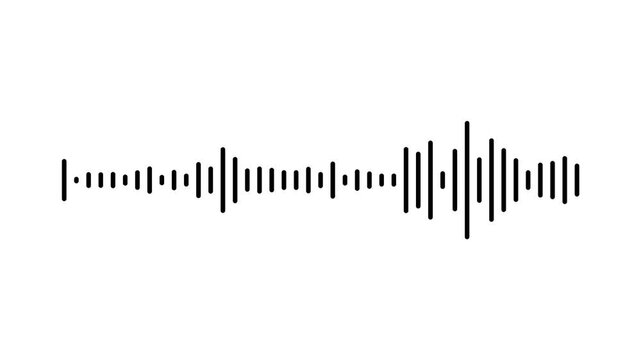 Modern black audio spectrum wave bouncing dynamically, digital sound frequency equalizer line, clean voice track level visualizer, minimal podcast rhythm animation on white background. 4k video