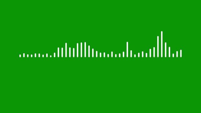 Modern white digital sound wave equalizer bouncing softly, audio spectrum frequency line visual, clean voice recording level waveform, minimal podcast beat graphic on green background. 4k video