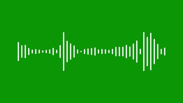 Modern white sound equalizer wave jumping dynamically, digital audio frequency spectrum line, minimal voice recording level indicator, clean music beat waveform on green background. 4k video