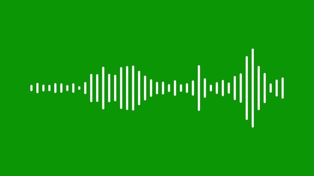 White audio frequency spectrum wave moving to rhythm, digital sound equalizer line animation, clean podcast voice level indicator, minimalist music player backdrop on green background. 4k video