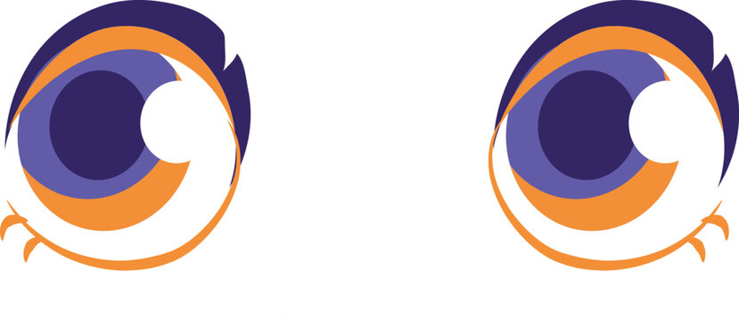 Pair of large cartoon Halloween eyes with purple irises, orange accents, white highlights, and playful lashes in a flat vector style.