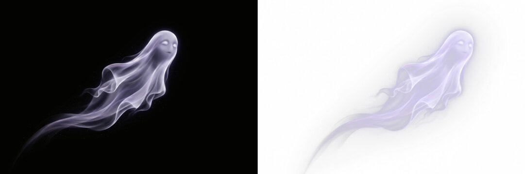 Ethereal glowing ghost spirit floating in the darkness and on transparent background