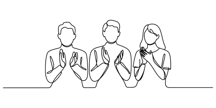 Continuous single line drawing of a group of three people clapping their hands together in celebration Vector, illustration