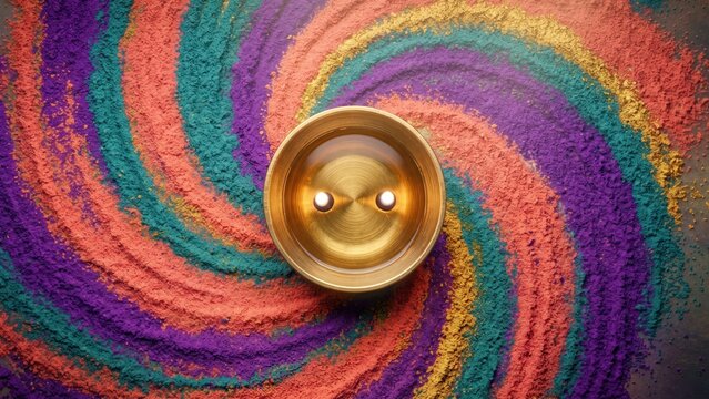 Multicolor Rangoli Swirl with Brass Diya - Diwali Festival Background.