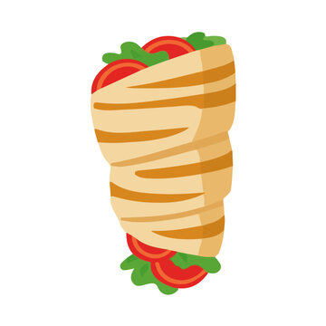 Shawarma, modern flat 2D illustration with clean simple shapes, isolated on a white background.