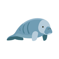 Fototapeta premium Dugong, minimal flat 2D illustration with smooth shapes, isolated on a white background.
