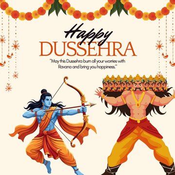 Traditional Dussehra Festival Celebration with Lord Rama and Ravana