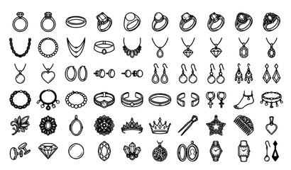 Fototapeta premium Complete Bijouterie Jewelry Hand Drawn Vector Collection