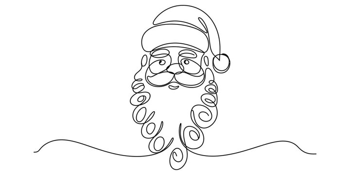 Santa Claus face continuous line drawing vector illustration isolated on white background Vector, illustration