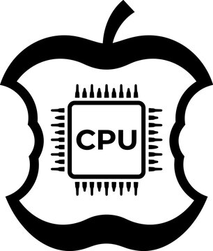Icon of a computer processor chip inside a stylized apple silhouette