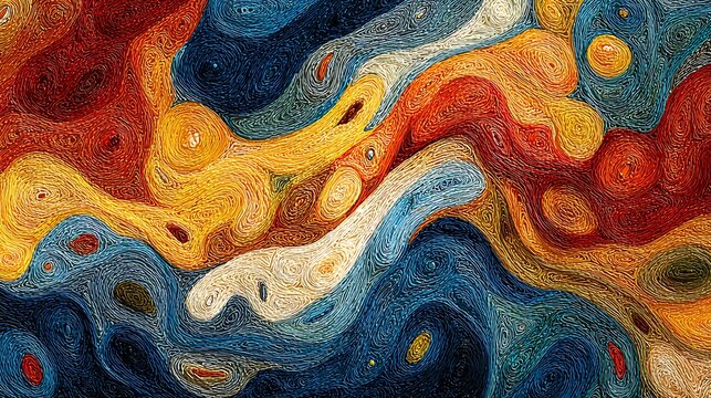 Vibrant abstract with overlapping orange and blue shapes and geometric patterns colorful