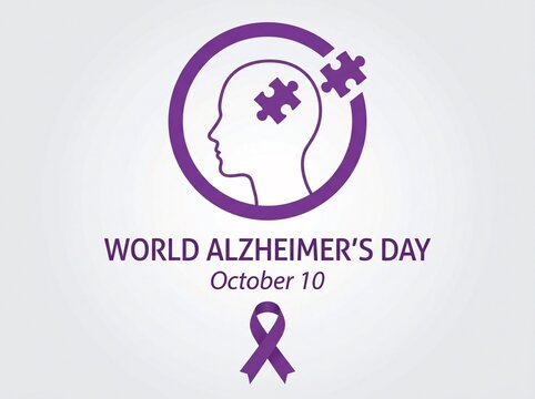 World alzheimer day concept design with purple brain puzzle and awareness ribbon
