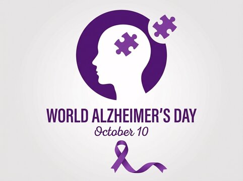 World alzheimer day logo template with purple silhouette head and jigsaw puzzle