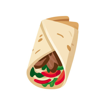 Beef Shawarma, flat 2D illustration, minimal modern design, clean shapes, isolated on a white background.