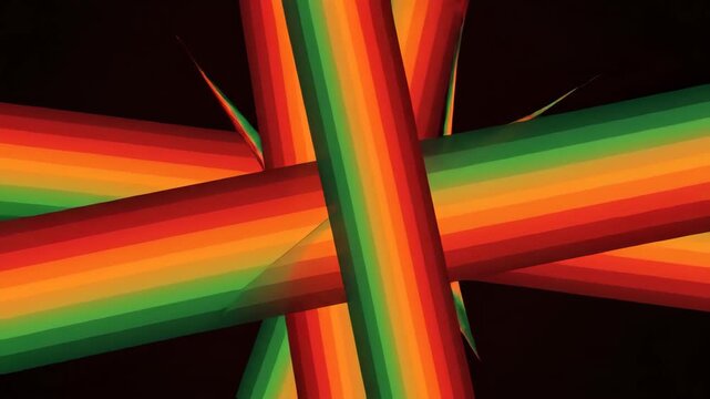 Abstract overlapping striped bars with red orange green gradient