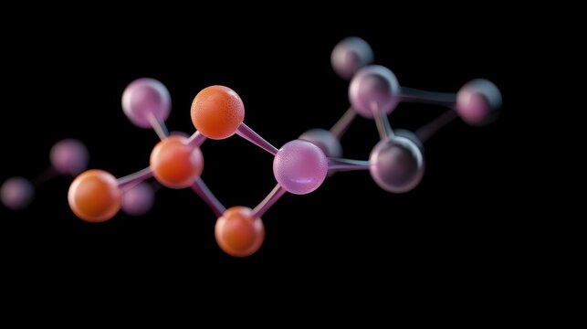 3D Molecular Structures Colorful 3D molecular model with atoms and bonds, vibrant representation of chemical compounds, educational and scientific visualization