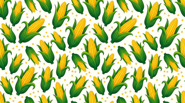 Seamless pattern of fresh sweet corn cobs on white background