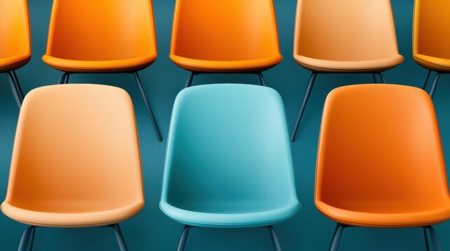 Empty Stadium Seat Rows of empty stadium seats with vibrant colors, captured under bright sunlight, creating a geometric pattern of seats in a silent sports arena.