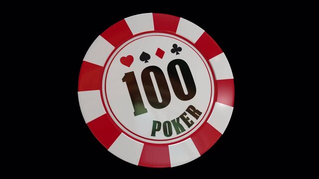 Red 100 Value Casino Poker Chip 3D Render with alpha channel