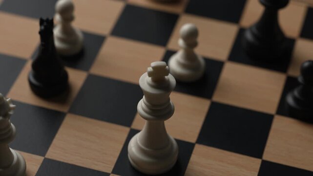 chess on a wooden board going around in circle