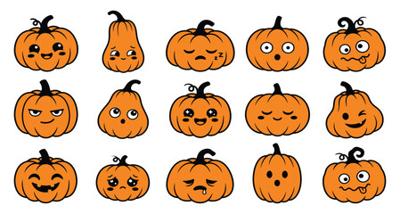 Obraz premium A collection of cute hand drawn hellowen pumkin characters with various funny facial expressions for autumn holiday designs
