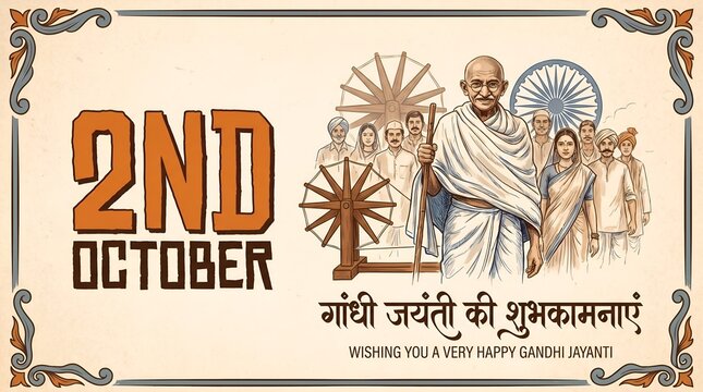 Creative sketch Banner,poster illustration of gandhi jayanti with indian background.