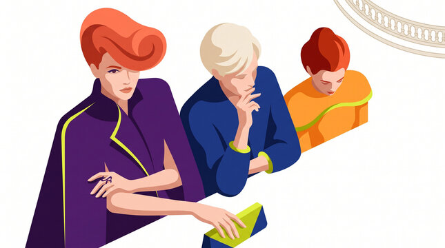 Three stylish individuals collaborating fashionably in a modern setting  